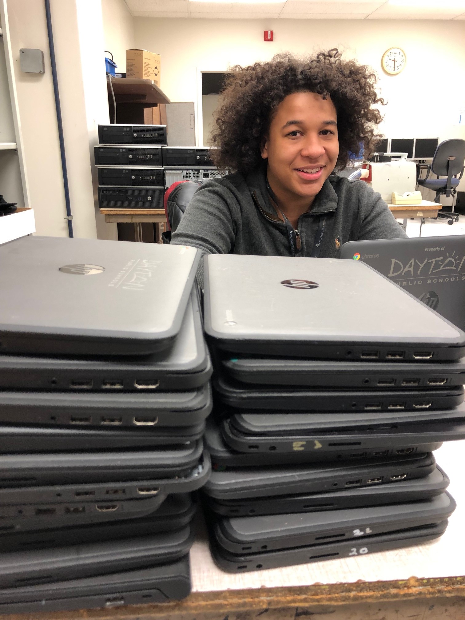 Dewberry in the IT Department Working on Chromebooks
