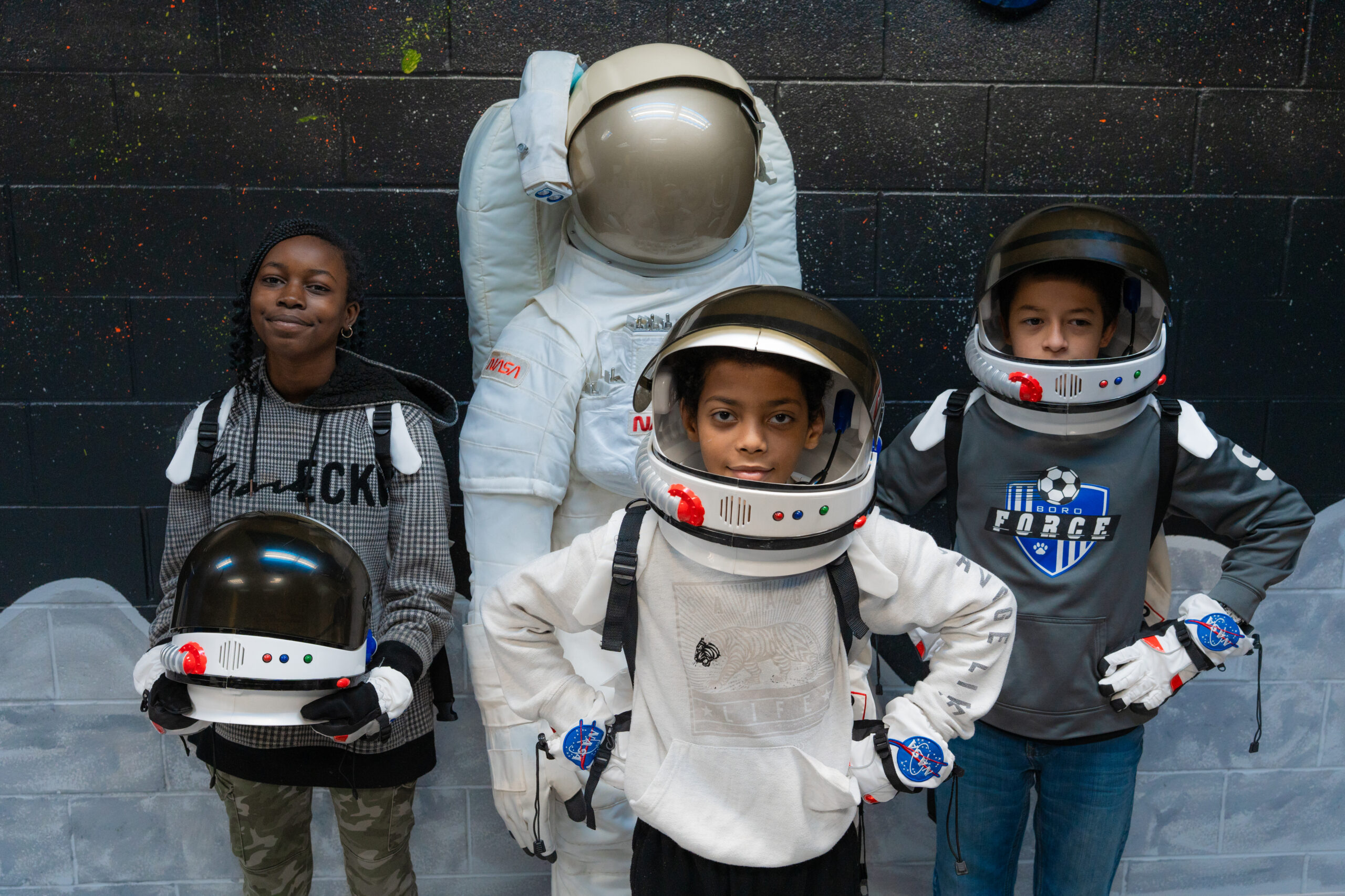 Students at the Challenger Center dressed as astronauts 